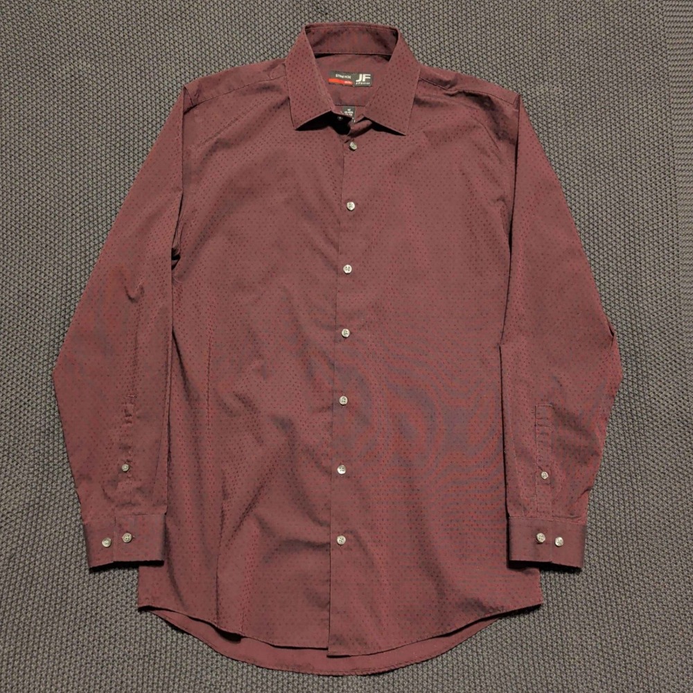 J. Ferrar Dress Shirt Mens Medium Red Slim Fit Stretch Micro Dot Long Sleeve